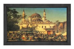 Halk ve Camii Tablosu Siyah Ahşap Çerçeve - 100x150