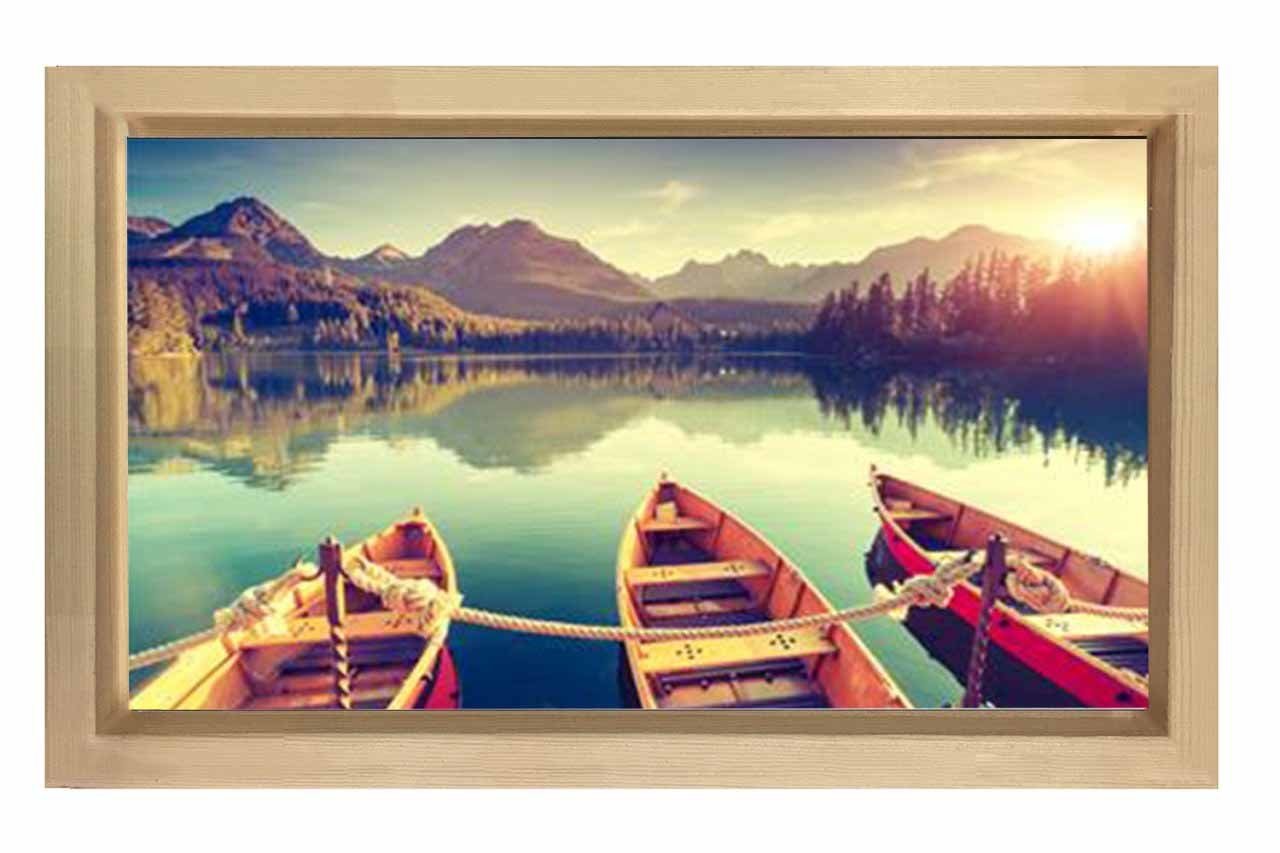 Kayıklar Göl Manzarası Tablosu Naturel Ahşap Çerçeve - 100x150