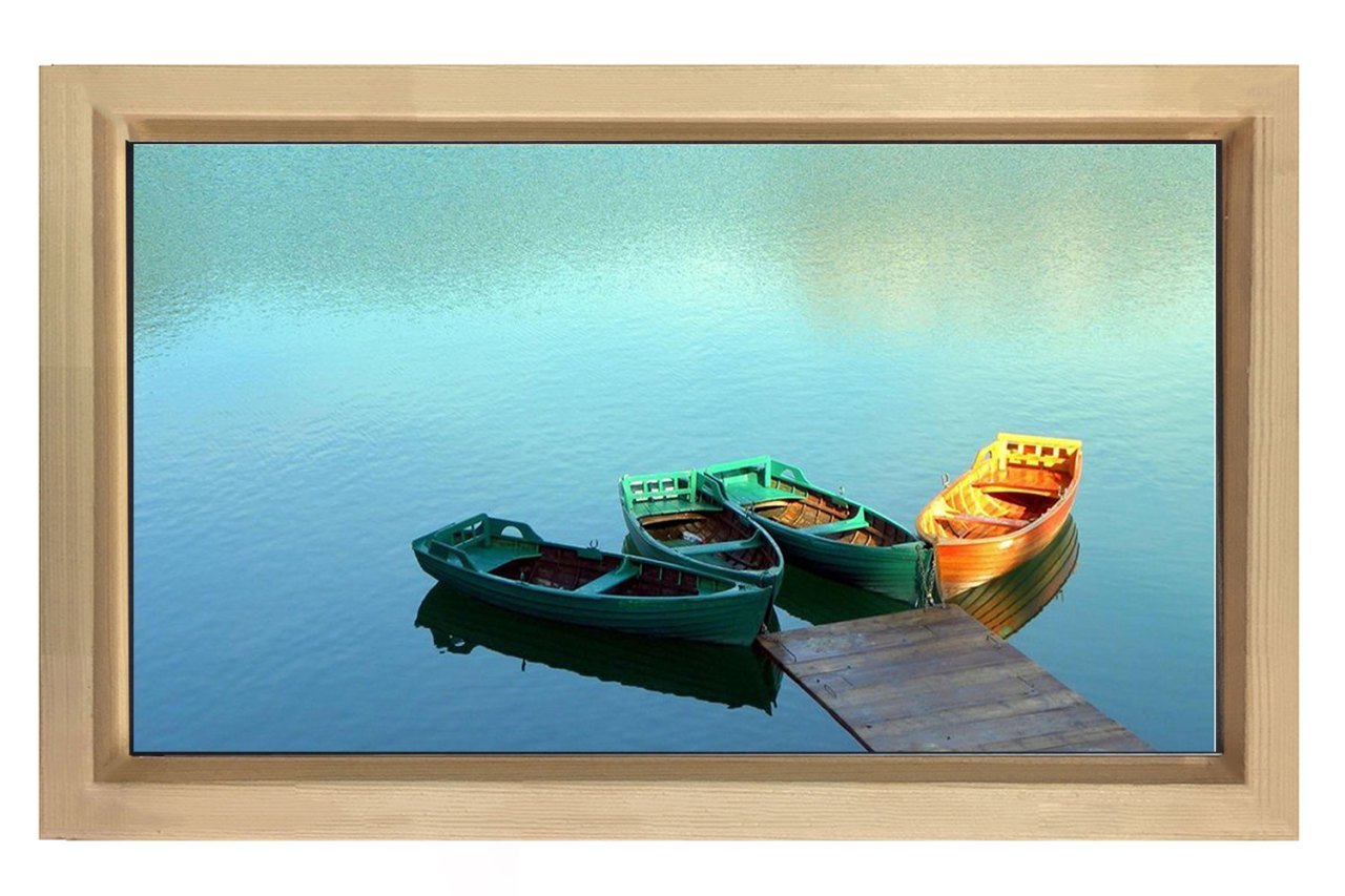 Kayıklı Berrak Göl Tablosu Naturel Ahşap - 50x90