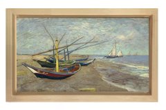 Kayıklar Sahilde Tablosu Naturel Ahşap Çerçeve - 50x90