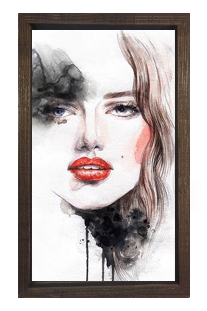 Kadın Yüzü Tablosu Kahverengi Ahşap Çerçeve - 40x60