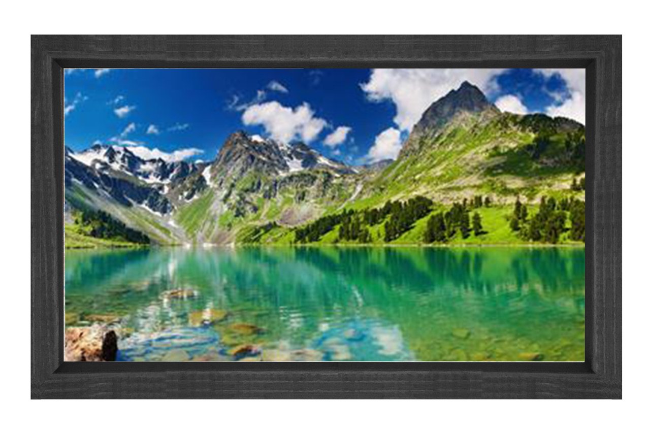 Berrak Göl ve Dağ Manzarası Tablosu Siyah Ahşap - 40x60