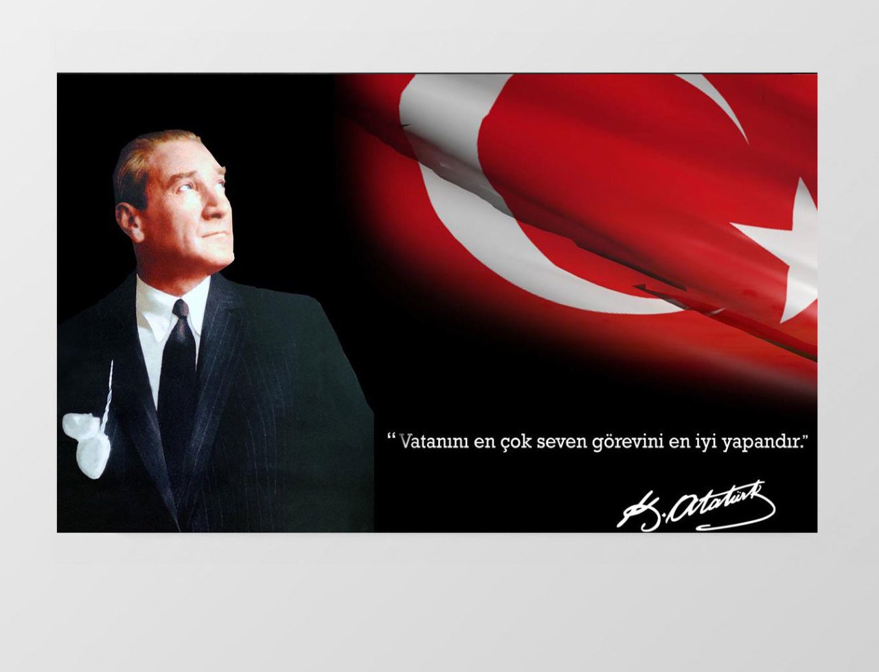 Atatürk ve Bayrak Tablosu Çerçevesiz - 100x200