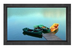 Kayıklı Berrak Göl Tablosu Siyah Ahşap - 100x150