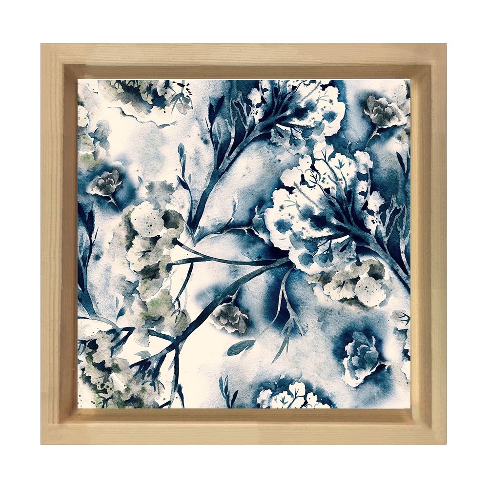 Beyaz Çiçekler Reprodüksiyon Tablosu Naturel Ahşap Çerçeve - 100x100