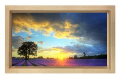 Güneşin Doğumu Ve Lavantalar Tablosu Naturel Ahşap Çerçeve - 40x60