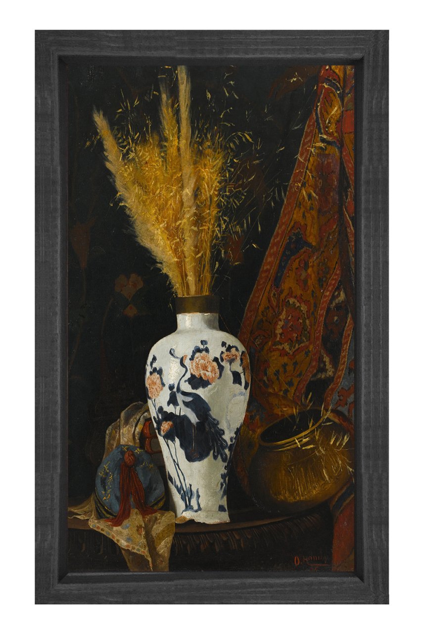 Beyaz Vazoda Çiçek Tablosu Siyah Ahşap Çerçeve - 40x60