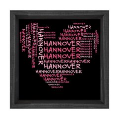 Hannover Şehri Kalp Silueti Tablosu Siyah Ahşap Çerçeve - 70x70