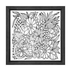 Çiçekler Boyama Tablo Tablosu Siyah Ahşap Çerçeve - 80x80