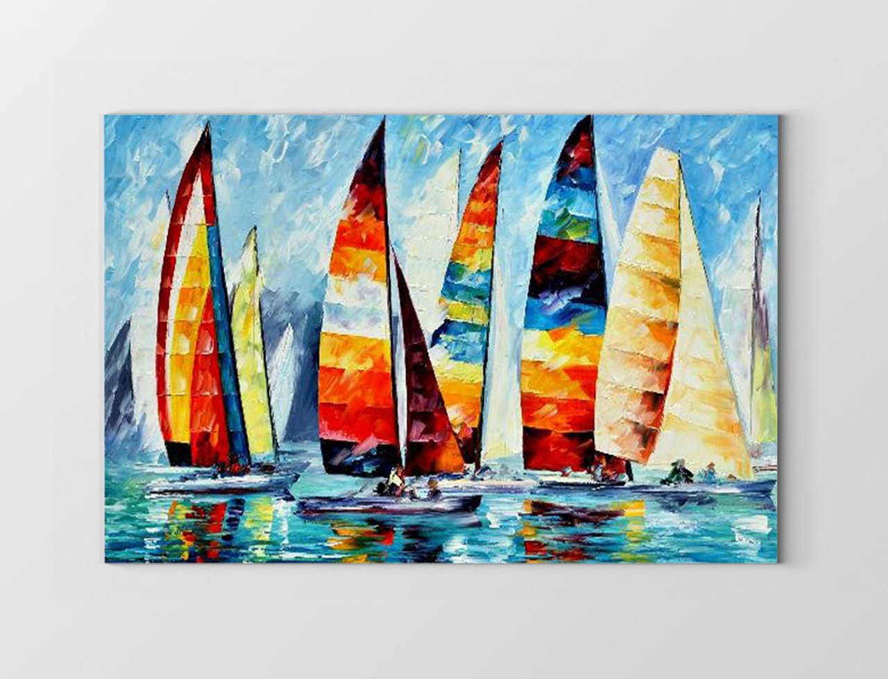 Renkli Yelken Gemiler  Tablosu Çerçevesiz - 40x60