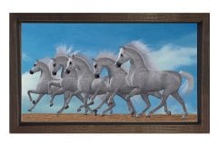 Beyaz Atlar Tablosu Tablosu Kahverengi Ahşap Çerçeve - 45x30