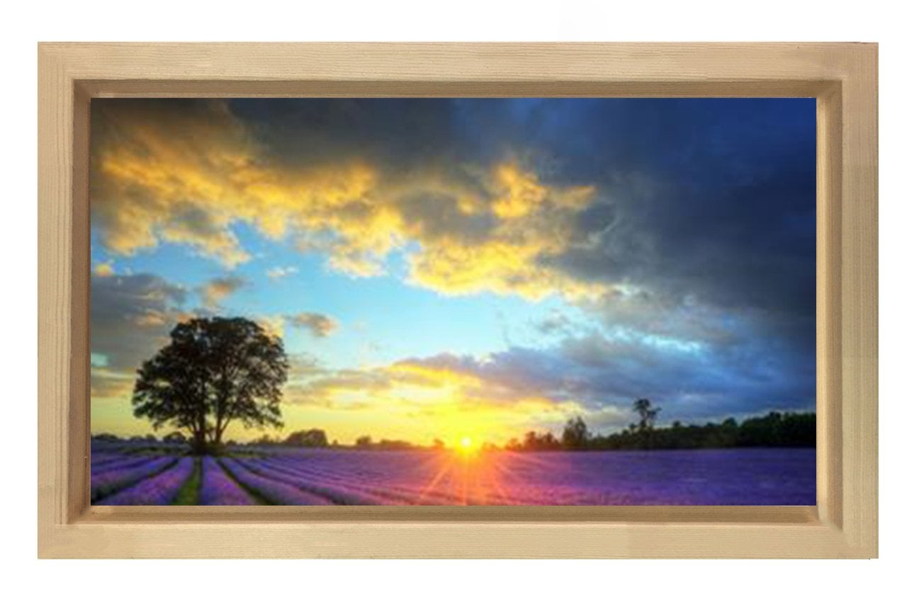 Güneşin Doğumu Ve Lavantalar Tablosu Naturel Ahşap Çerçeve - 50x70