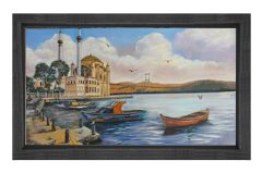 Ortaköy Camii Yağlıboya Tablosu Siyah Ahşap Çerçeve - 40x60
