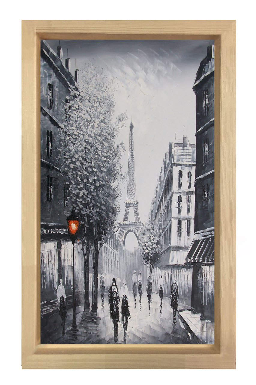 Eiffel Kulesi Siyah-Beyaz Tablosu Naturel Ahşap Çerçeve - 100x200