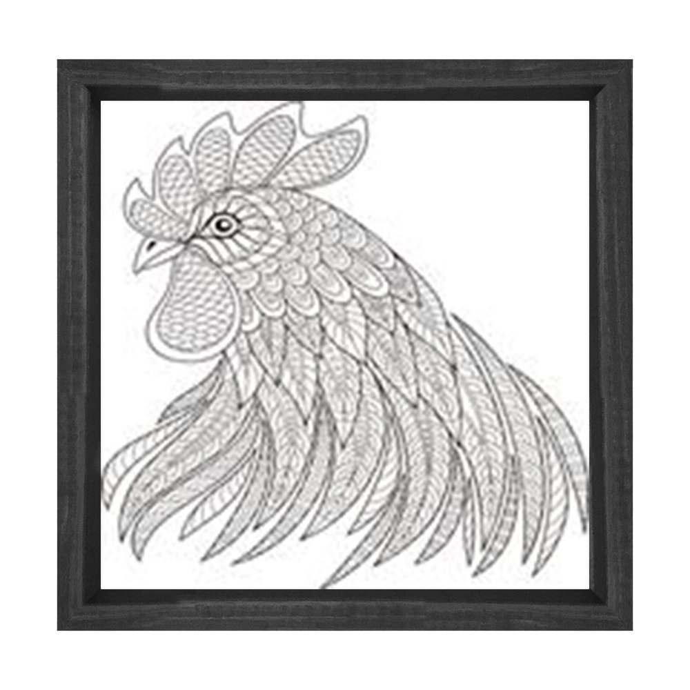 Mandala Horoz Tablosu Siyah Ahşap Çerçeve - 70x70