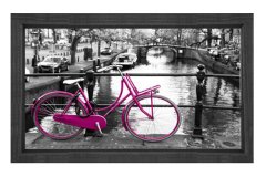 Siyah Beyaz Pembe Bisiklet Tablosu Siyah Ahşap Çerçeve - 50x70