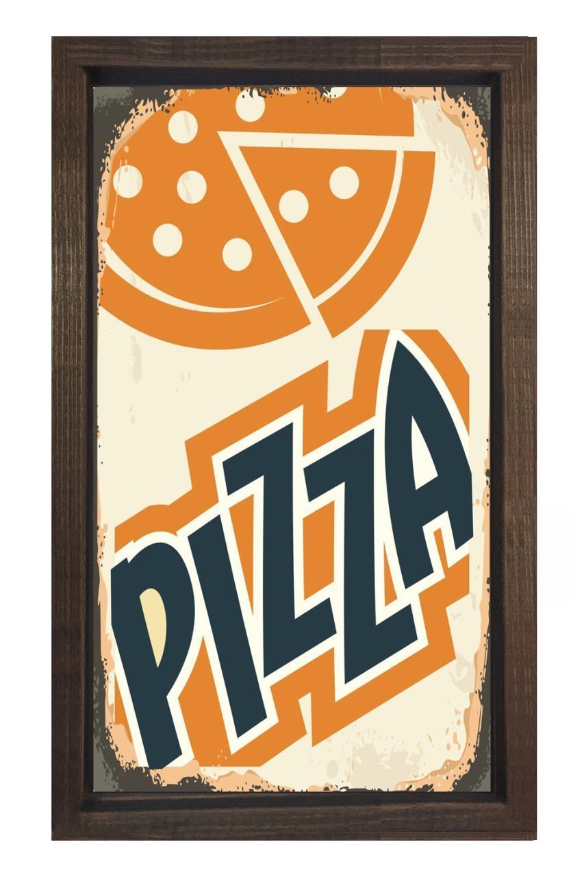 Pizza  Vintage Reklam Afişi Tablosu Kahverengi Ahşap - 40x60