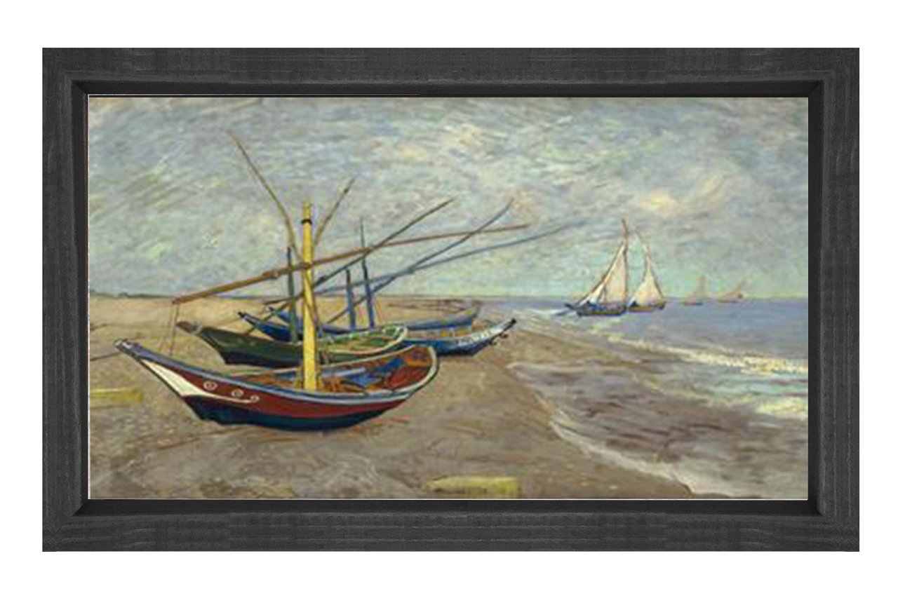 Kayıklar Sahilde Tablosu Siyah Ahşap Çerçeve - 50x70