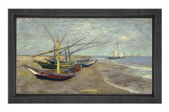 Kayıklar Sahilde Tablosu Siyah Ahşap Çerçeve - 50x70