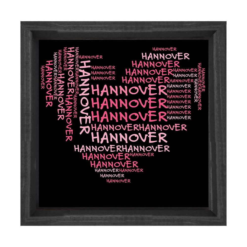 Hannover Şehri Kalp Silueti Tablosu Siyah Ahşap Çerçeve - 100x100