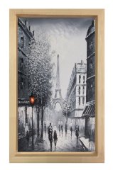 Eiffel Kulesi Siyah-Beyaz Tablosu Naturel Ahşap Çerçeve - 45x30