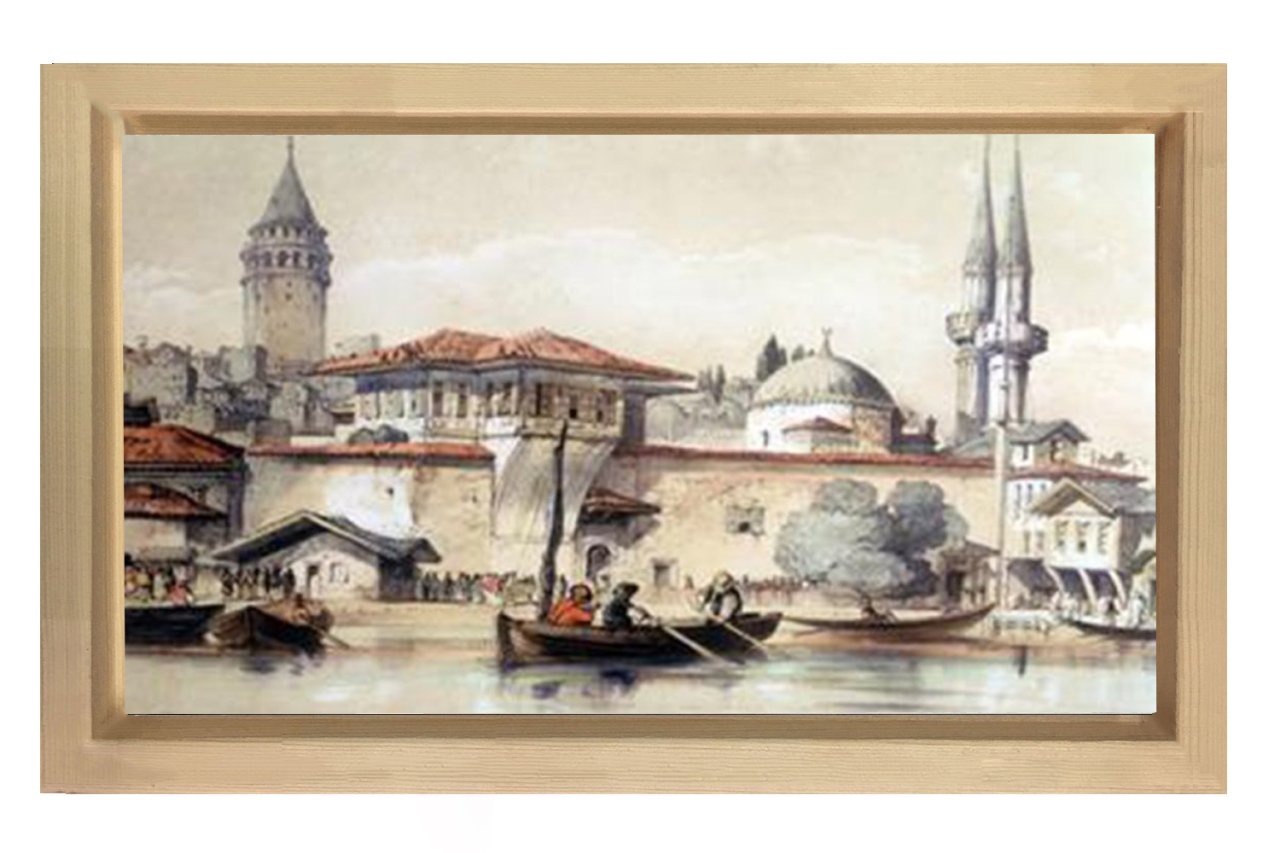 Osmanlı İstanbulu Tablosu Naturel Ahşap Çerçeve - 50x70