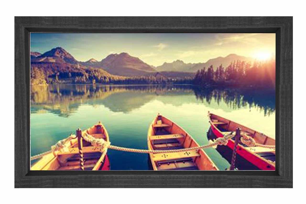 Kayıklar Göl Manzarası Tablosu Siyah Ahşap Çerçeve - 40x60