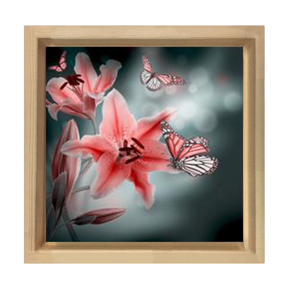 Kelebek Menekşe Tablosu Naturel Ahşap Çerçeve - 90x90