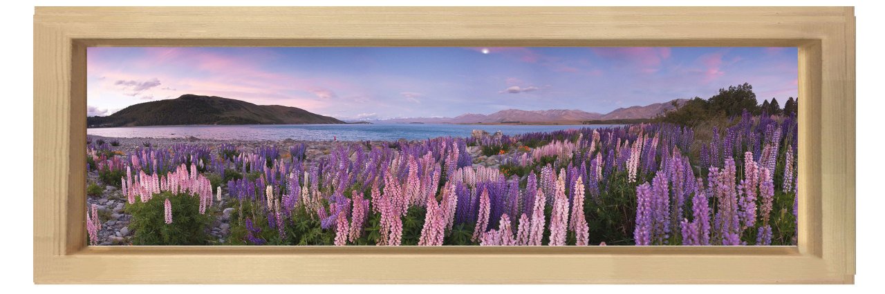Mor Çiçekler Ve Su Kıyısı Tablosu Naturel Ahşap Çerçeve - 200x70