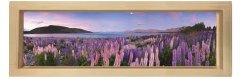 Mor Çiçekler Ve Su Kıyısı Tablosu Naturel Ahşap Çerçeve - 200x70