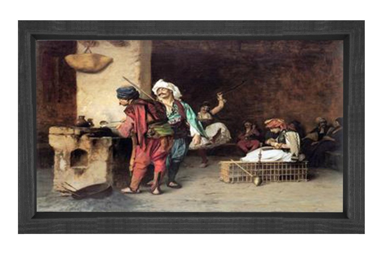 Osmanlı Halk Meskeni Tablosu Siyah Ahşap Çerçeve - 100x200