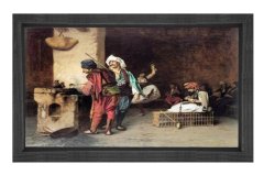 Osmanlı Halk Meskeni Tablosu Siyah Ahşap Çerçeve - 100x200