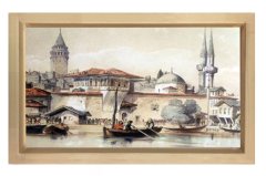 Osmanlı İstanbulu Tablosu Naturel Ahşap Çerçeve - 50x90