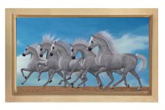 Beyaz Atlar Tablosu Tablosu Naturel Ahşap Çerçeve - 40x60