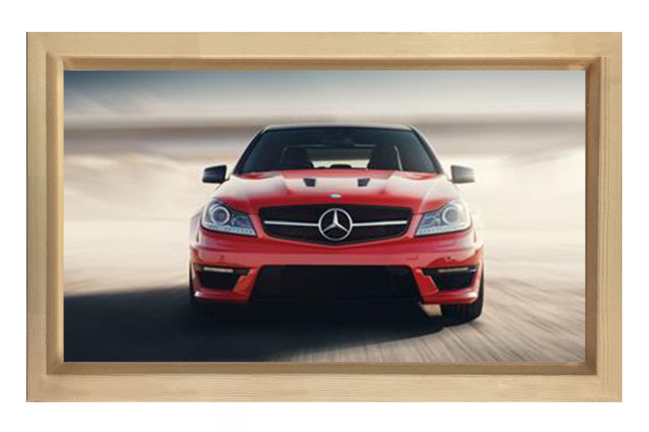 Kırmızı Mercedes Tablosu Naturel Ahşap Çerçeve - 50x70