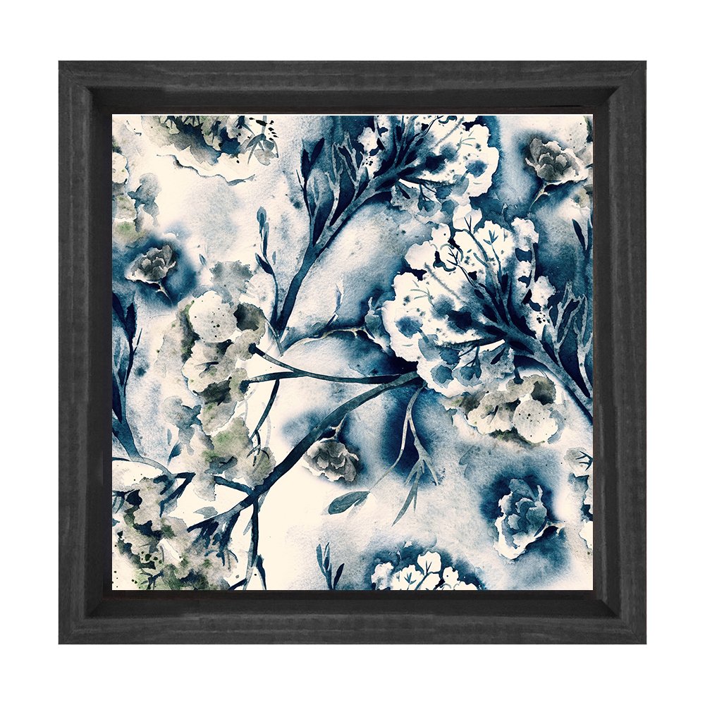 Beyaz Çiçekler Reprodüksiyon Tablosu Siyah Ahşap Çerçeve - 40x40