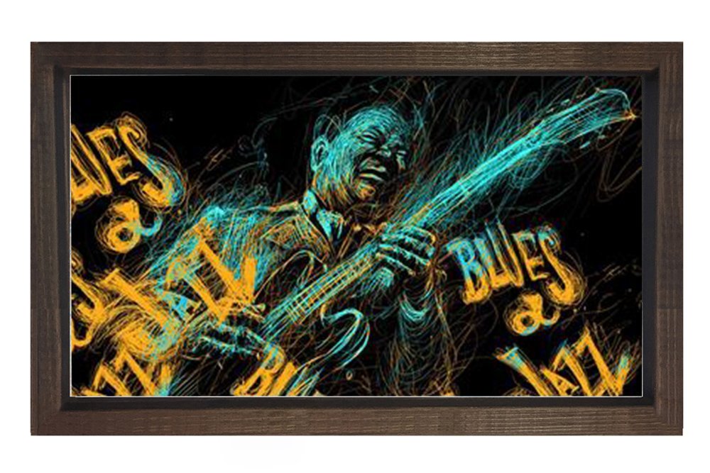 Blues Jazz Müzik Adam Tablosu Kahverengi Ahşap Çerçeve - 40x60