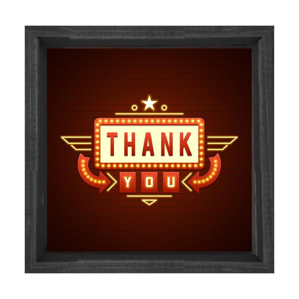 Thank You Yazısı Tablosu Siyah Ahşap Çerçeve - 80x80