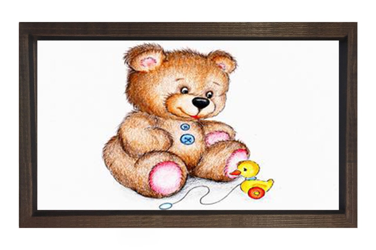 Ayıcık Ve  Sarı Ördekcik Tablosu Kahverengi Ahşap Çerçeve - 45x30