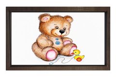 Ayıcık Ve  Sarı Ördekcik Tablosu Kahverengi Ahşap Çerçeve - 45x30