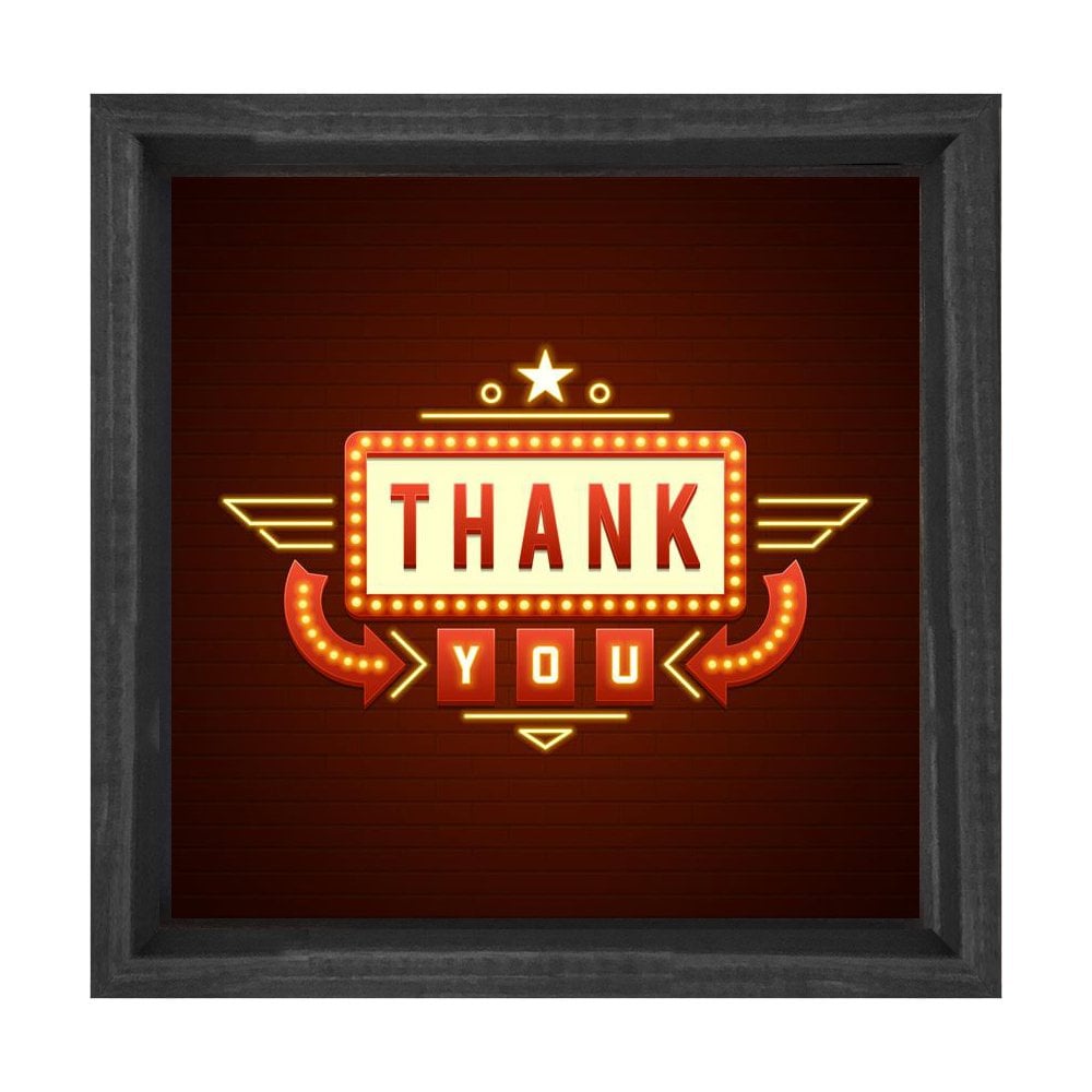 Thank You Yazısı Tablosu Siyah Ahşap Çerçeve - 90x90