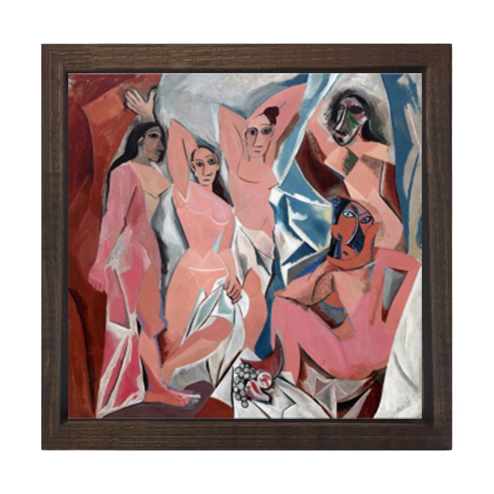 Pablo Picasso - Avignonlu Kızlar Tablosu Kahverengi Ahşap Çerçeve - 100x100