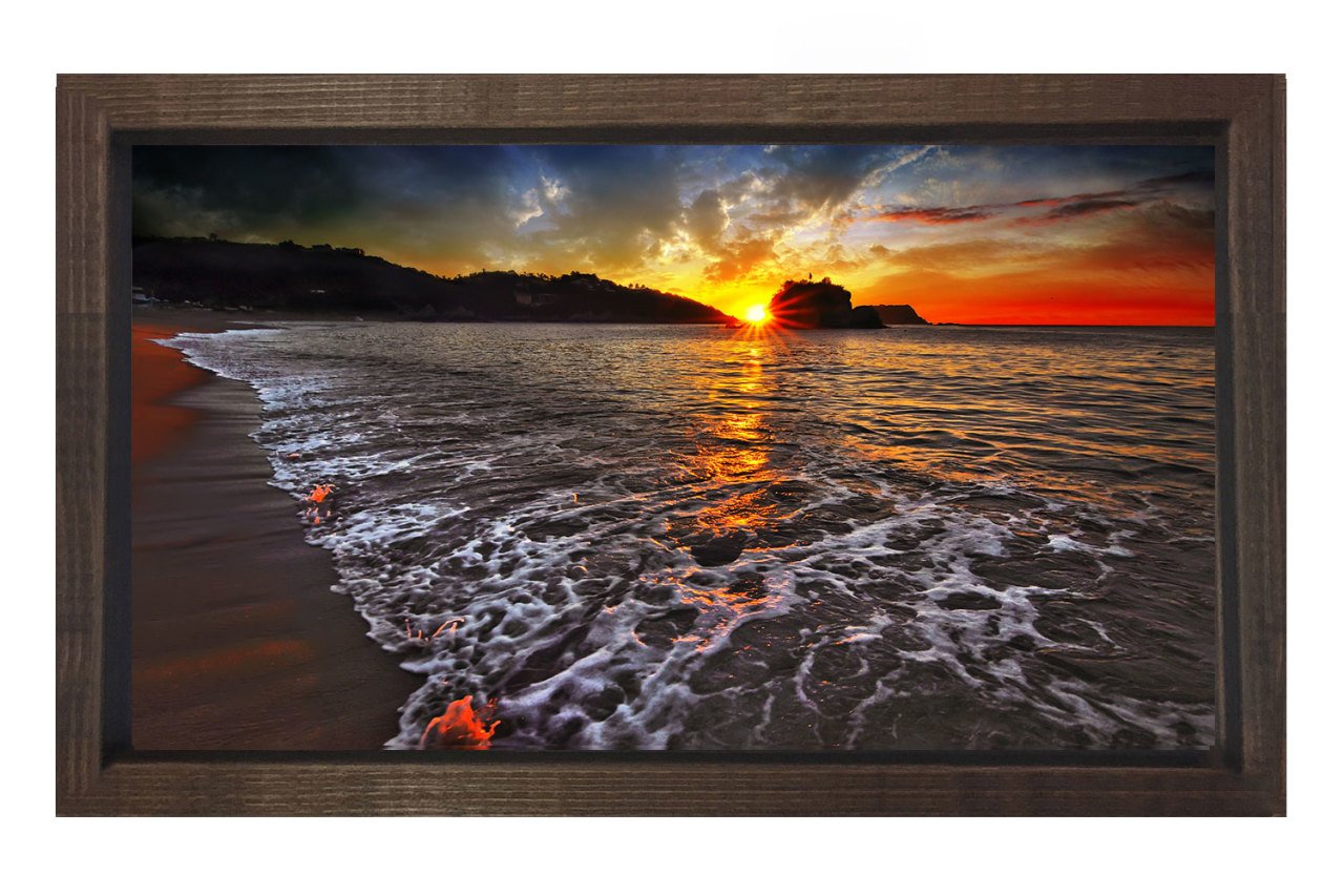 Sahil Ve Güneşin Batımı Tablosu Kahverengi Ahşap Çerçeve - 100x150