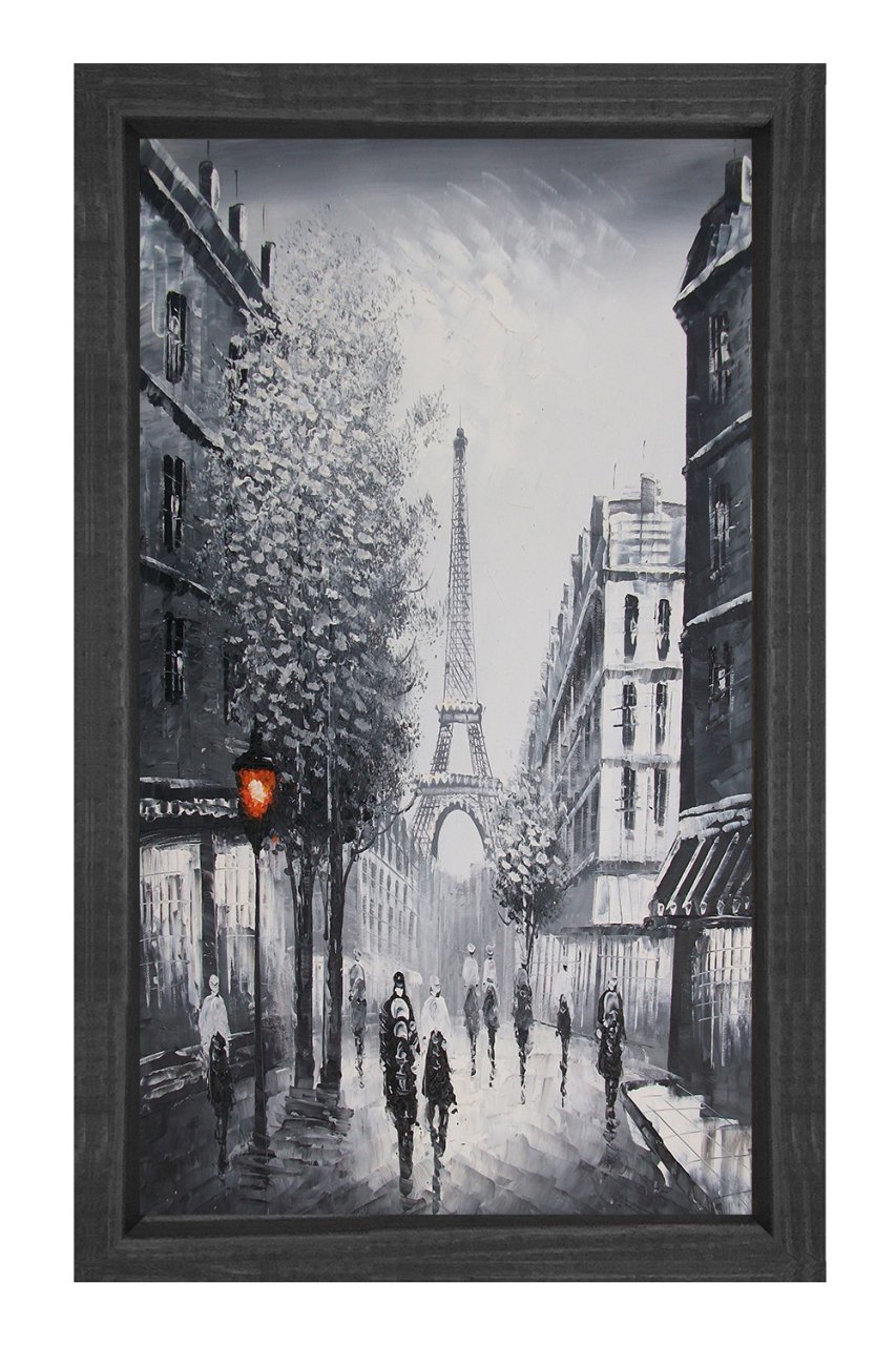 Eiffel Kulesi Siyah-Beyaz Tablosu Siyah Ahşap Çerçeve - 45x30