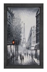 Eiffel Kulesi Siyah-Beyaz Tablosu Siyah Ahşap Çerçeve - 45x30