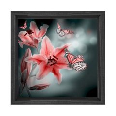 Kelebek Menekşe Tablosu Siyah Ahşap Çerçeve - 70x70
