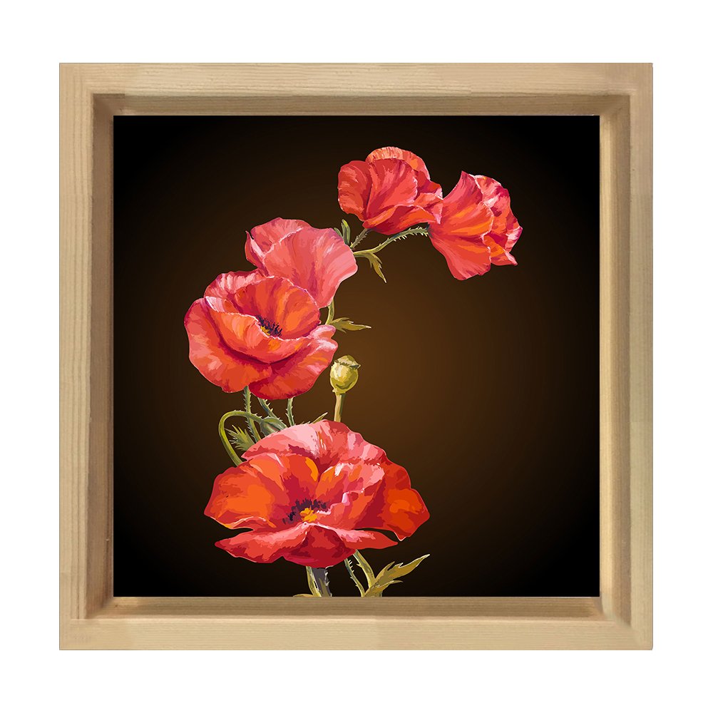 Dekoratif Güller Tablosu Naturel Ahşap Çerçeve - 30x30