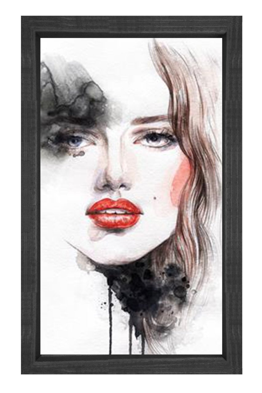 Kadın Yüzü Tablosu Siyah Ahşap Çerçeve - 45x30