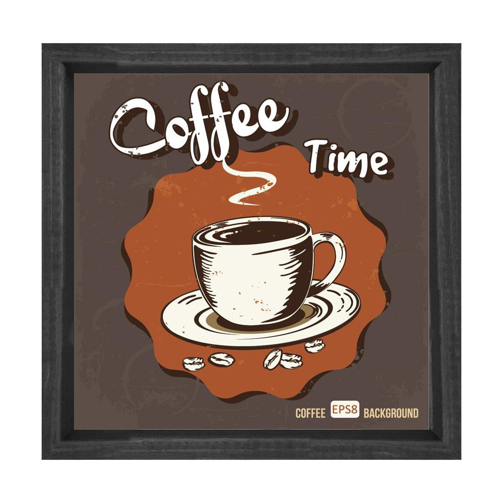 Kahve Zamanı Coffee Time Tablosu Siyah Ahşap Çerçeve - 50x50