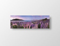 Mor Çiçekler Ve Su Kıyısı Tablosu Çerçevesiz - 180x60